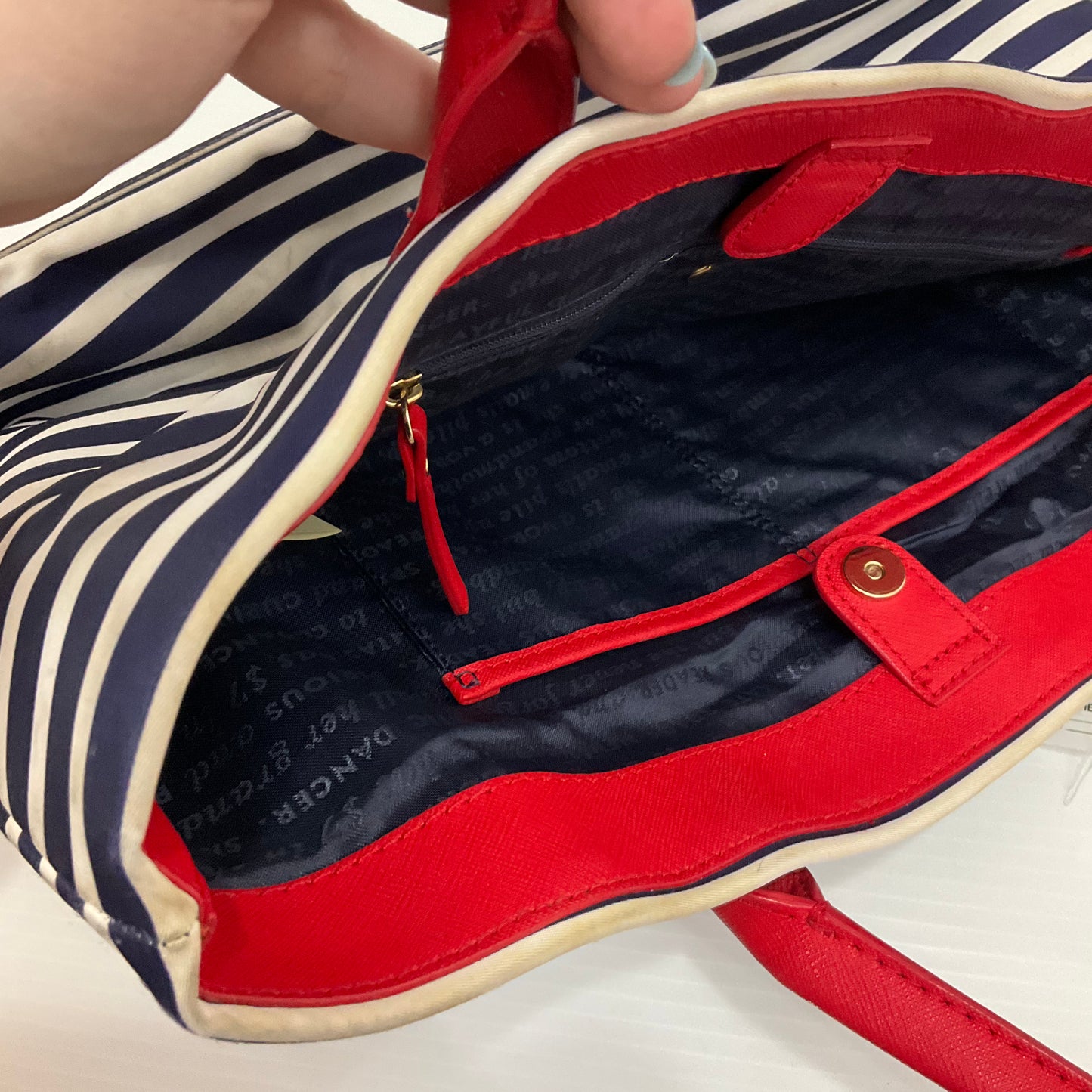 Handbag Designer By Kate Spade In Striped Pattern, Size:Medium