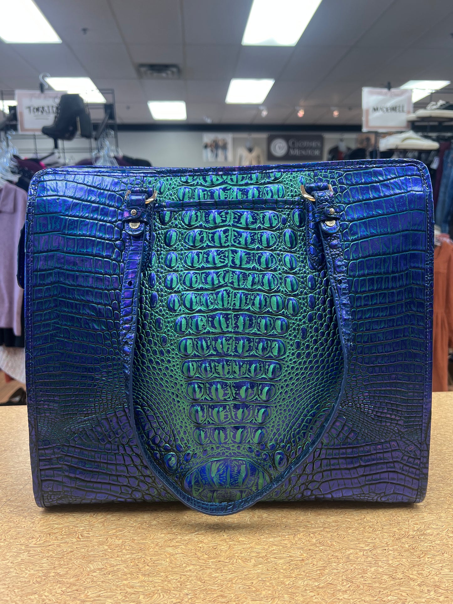 HANDBAG DESIGNER by BRAHMIN In GREEN & PURPLE, Size: LARGE