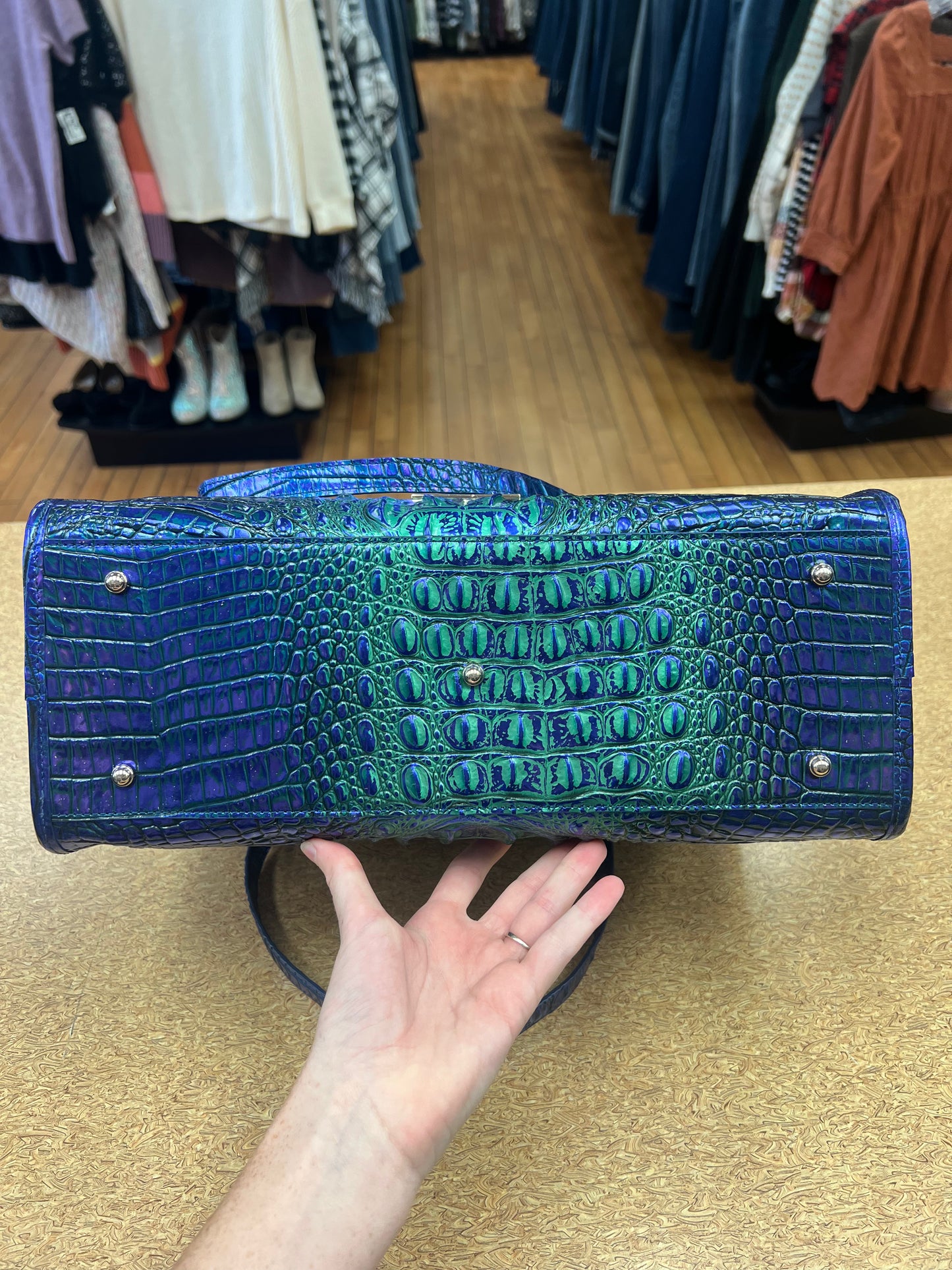 HANDBAG DESIGNER by BRAHMIN In GREEN & PURPLE, Size: LARGE