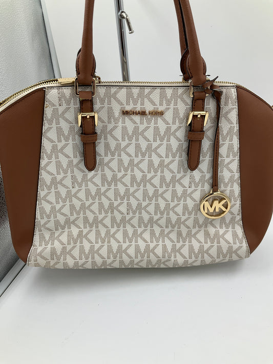 Handbag Designer By Michael Kors In Brown & White, Size:Medium