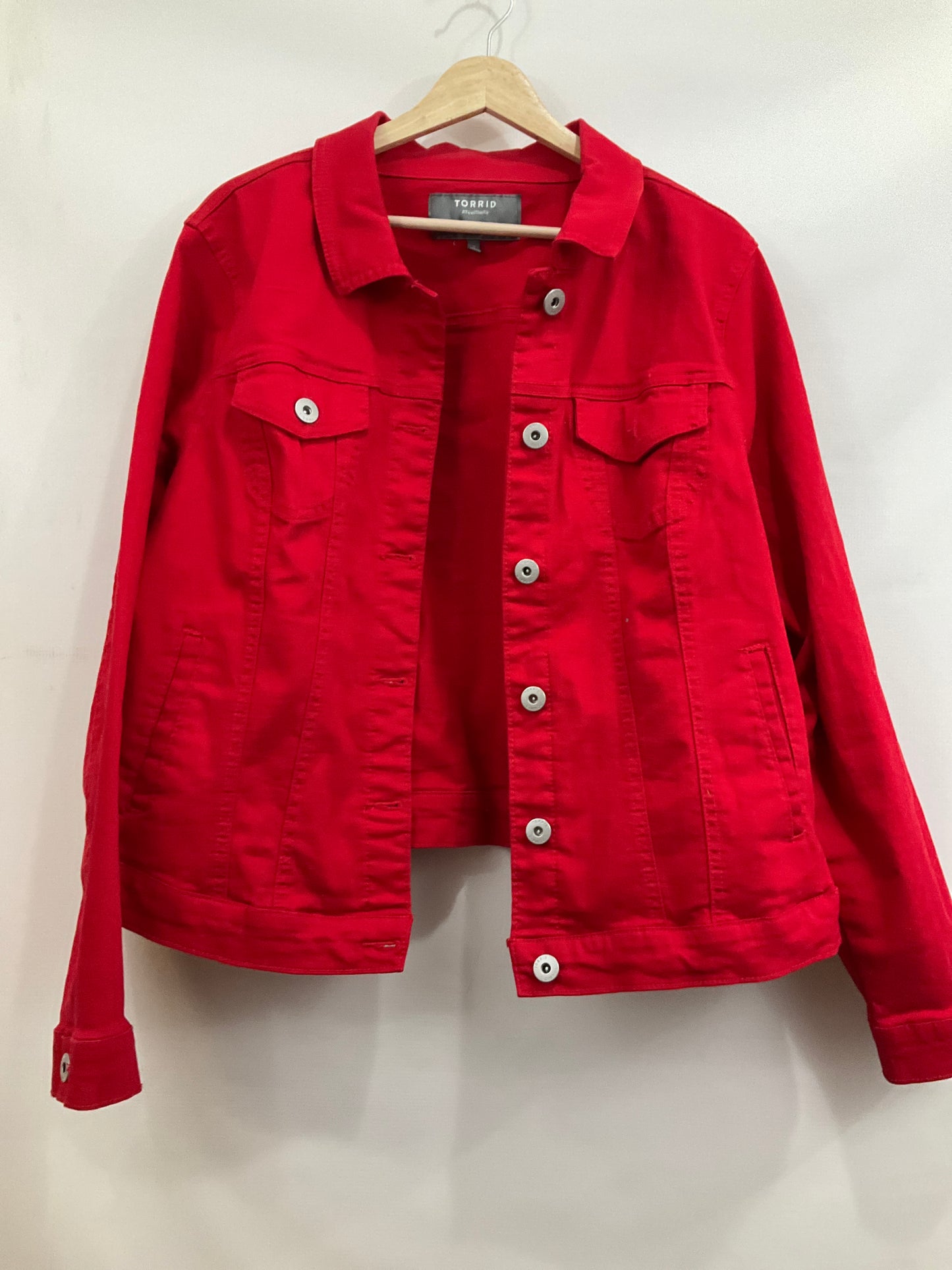 Jacket Denim By Torrid In Red, Size: 2x