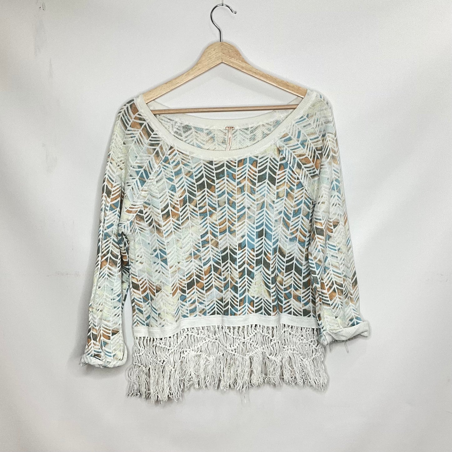 Blue & White Top Long Sleeve Free People, Size S