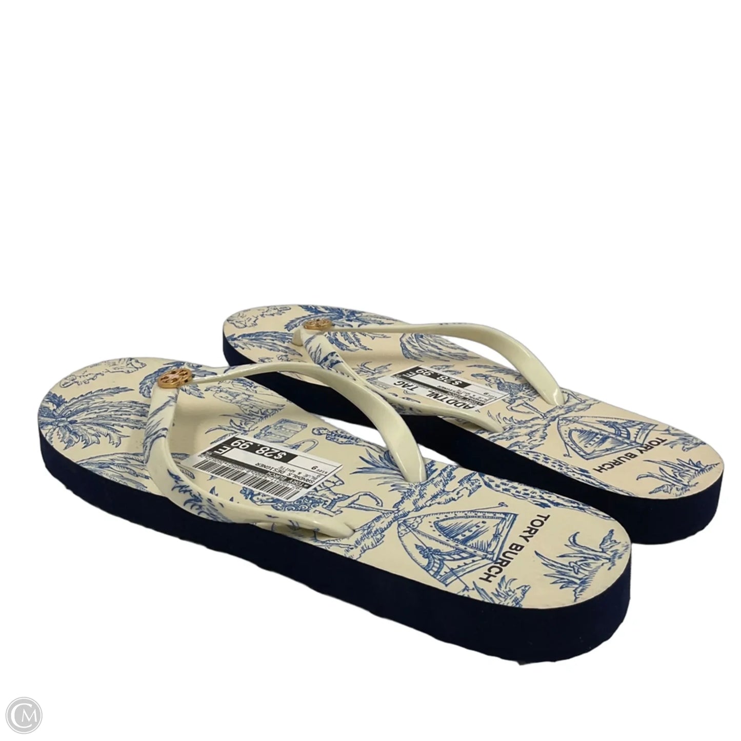 Sandals Designer By Tory Burch In Blue & White, Size: 9