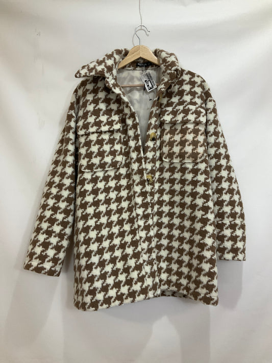 Jacket Shirt By Nasty Gal In Brown & White, Size: 4