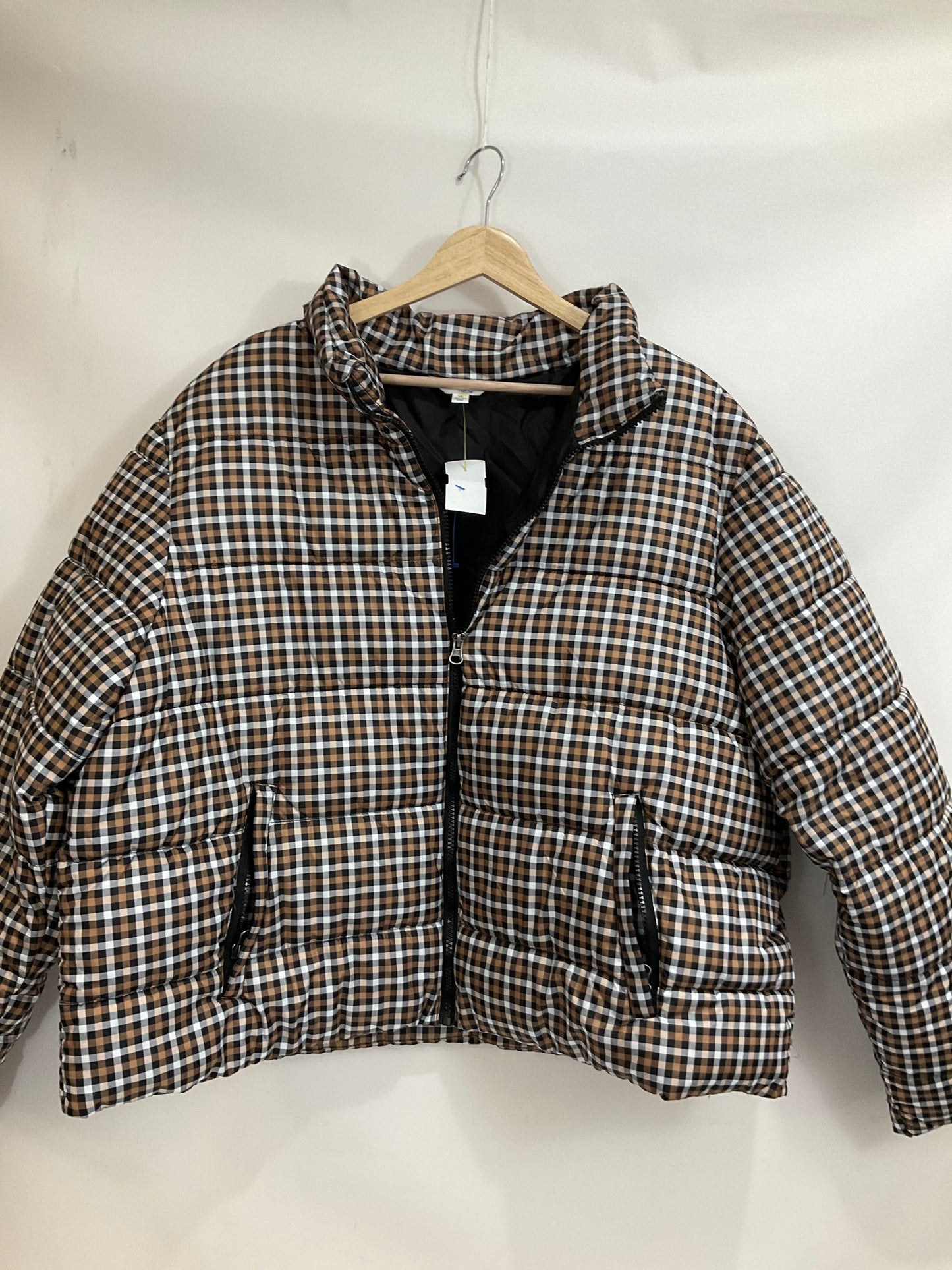 Jacket Puffer & Quilted By Time And Tru In Checkered Pattern, Size: 1x