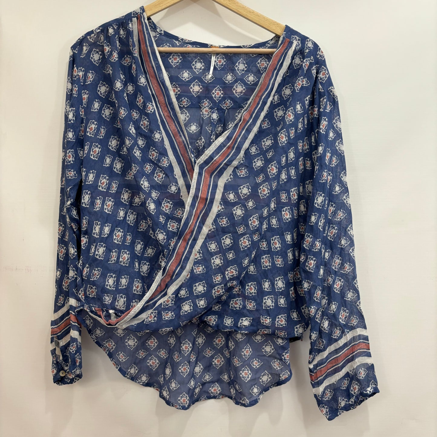 Blue & Red Top Long Sleeve Free People, Size Xs