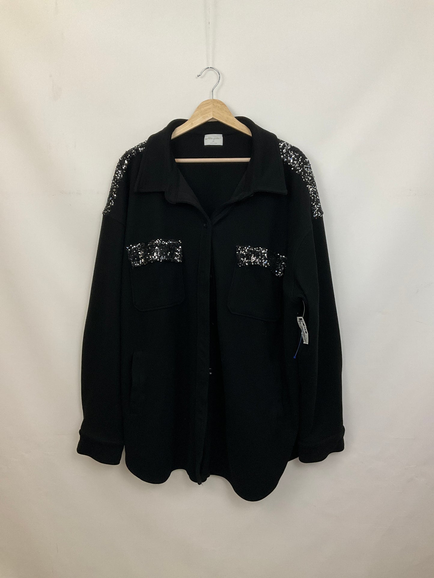 Jacket Shirt By Allie Rose In Black & Silver, Size: 2x