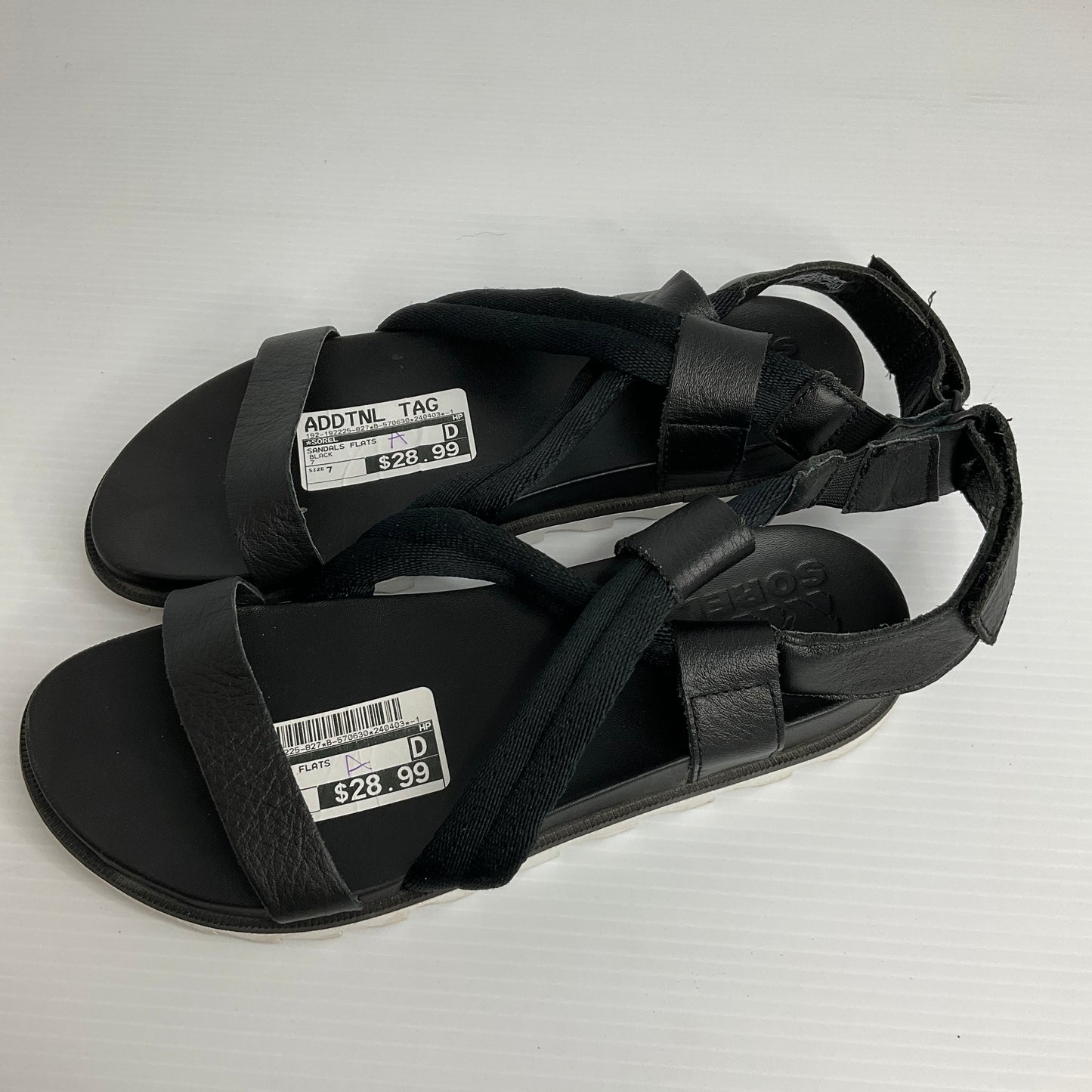 Black Sandals Flats Sorel, Size 7