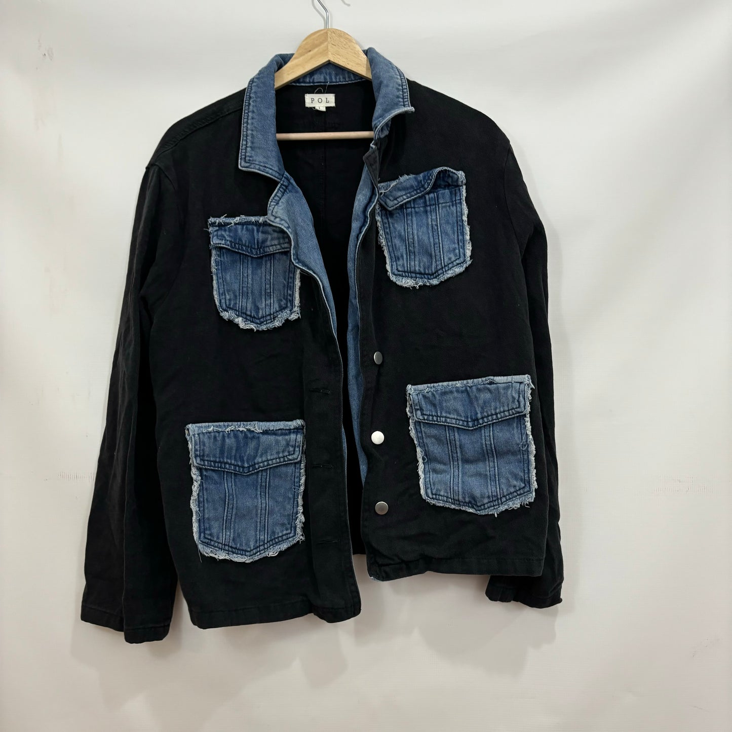 Jacket Denim By Pol In Black Denim, Size: L