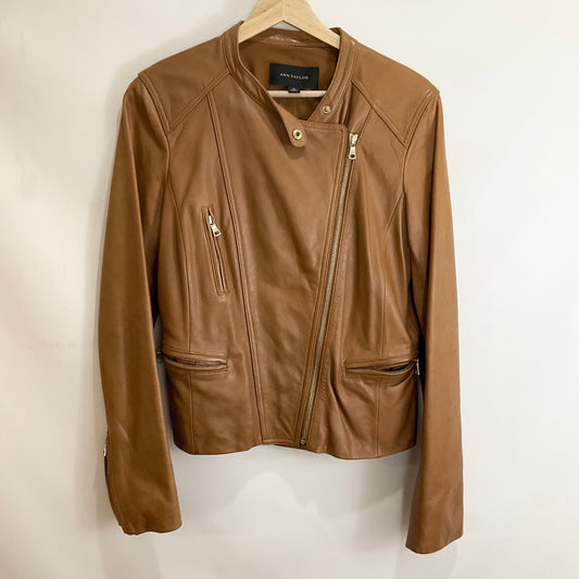 Jacket Leather By Ann Taylor In Brown, Size: M