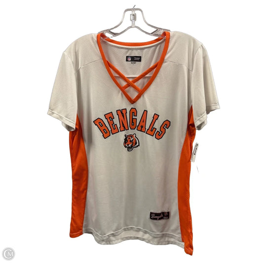 Top Short Sleeve By Nfl In Orange & White, Size: L