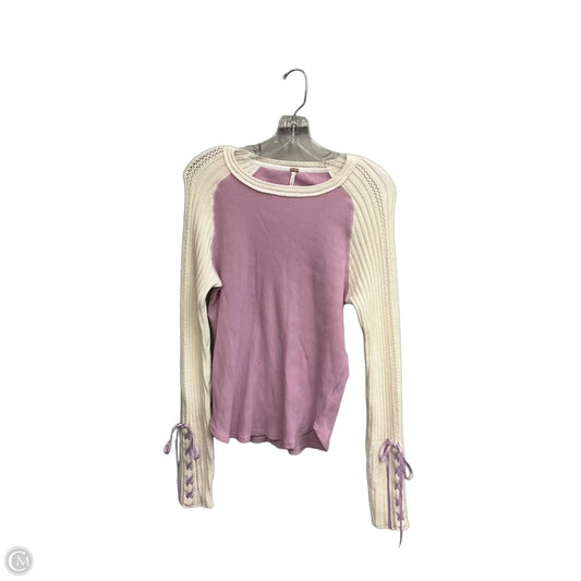Top Long Sleeve By Free People In Cream & Purple, Size: L