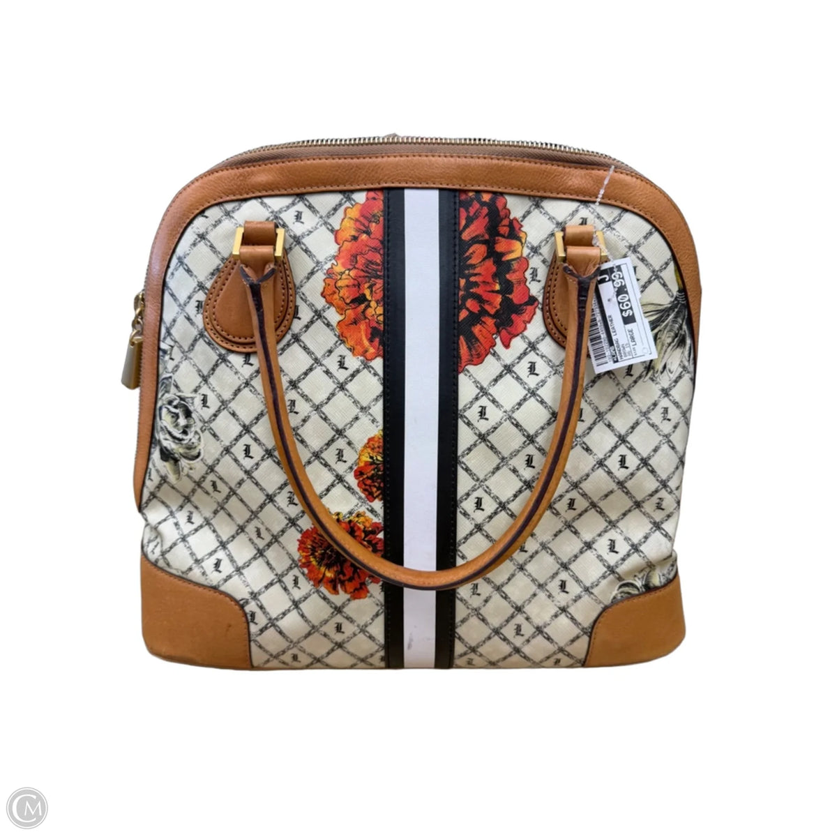 Handbag Leather By Lamb, Size: Large