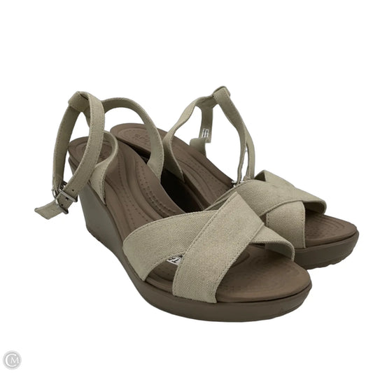 Sandals Heels Wedge By Crocs In Taupe, Size: 9