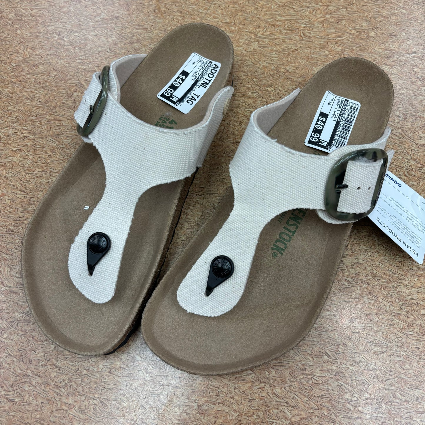 Sandals Flats By Birkenstock In Cream & Green, Size: 10