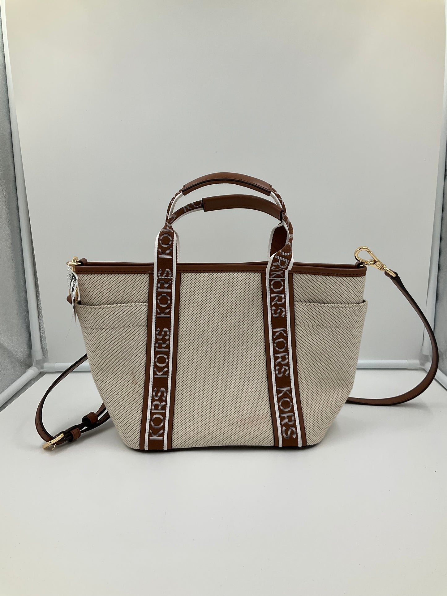Crossbody Designer By Michael Kors In Brown & Cream, Size:Small