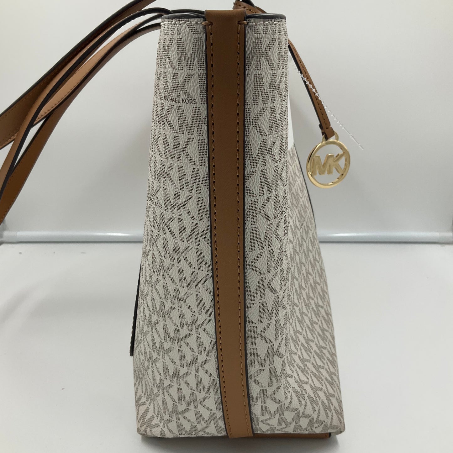 Handbag Designer By Michael Kors In Brown & Cream, Size:Large