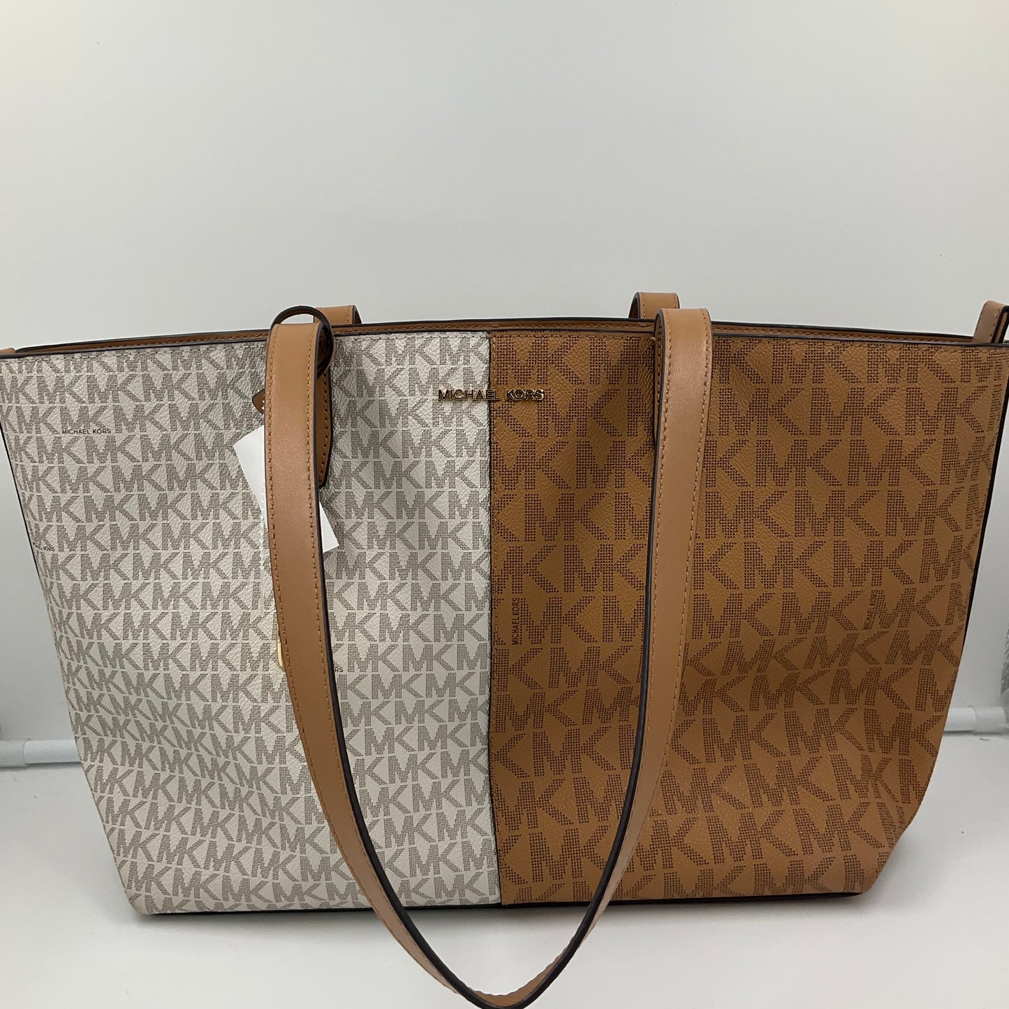 Handbag Designer By Michael Kors In Brown & Cream, Size:Large