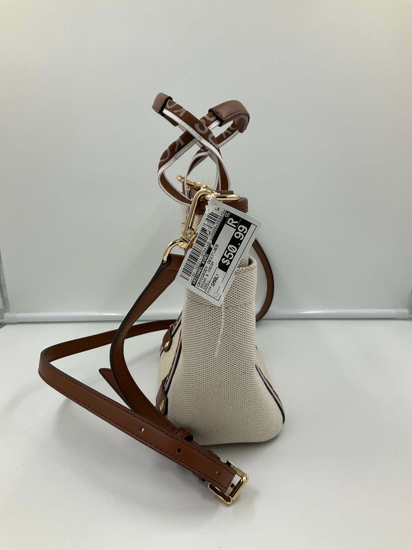 Crossbody Designer By Michael Kors In Brown & Cream, Size:Small