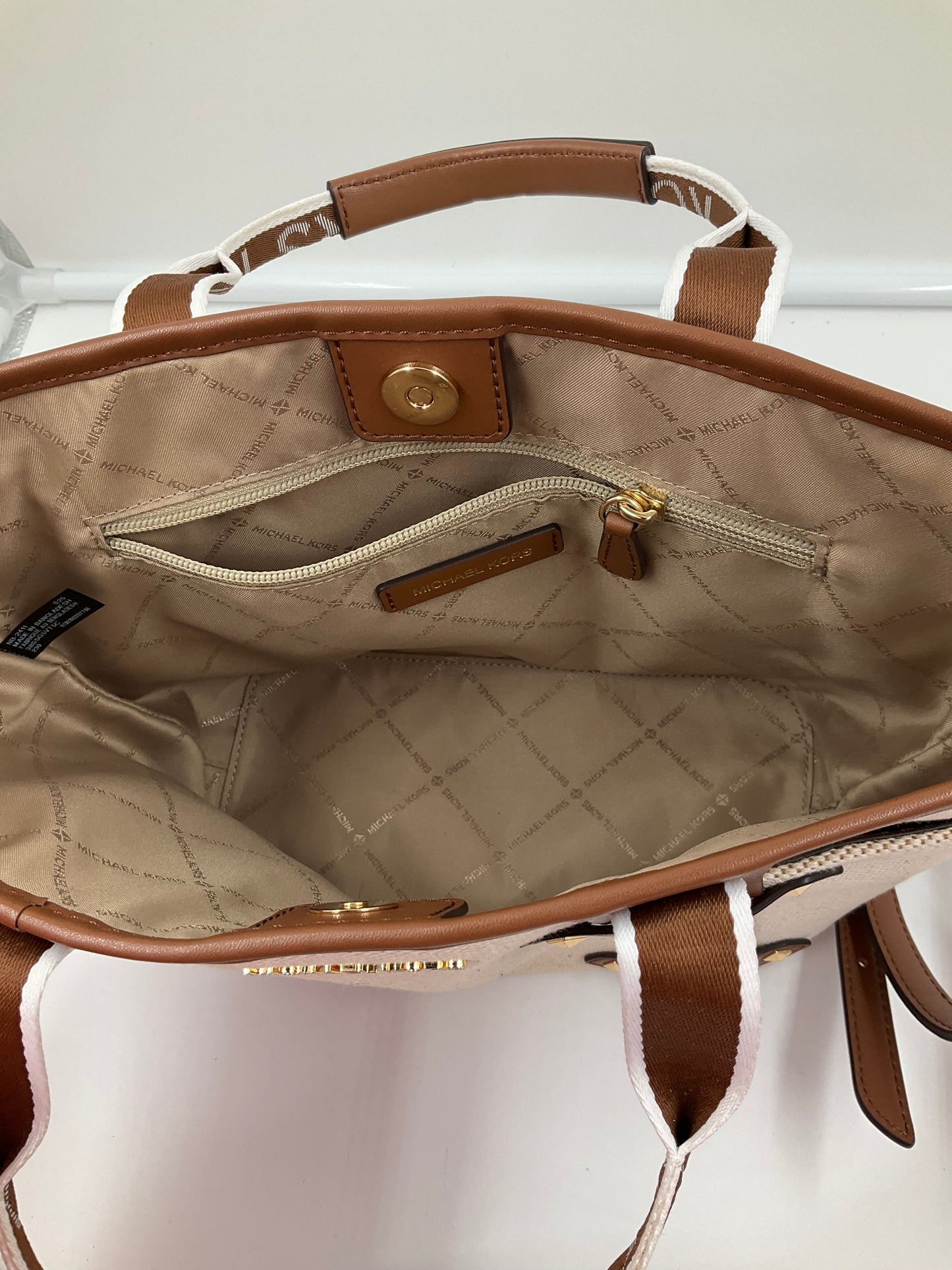 Crossbody Designer By Michael Kors In Brown & Cream, Size:Small