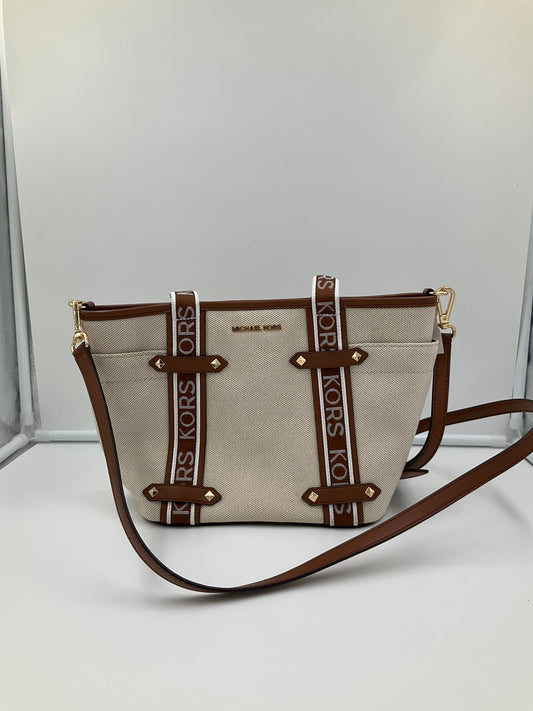 Crossbody Designer By Michael Kors In Brown & Cream, Size:Small