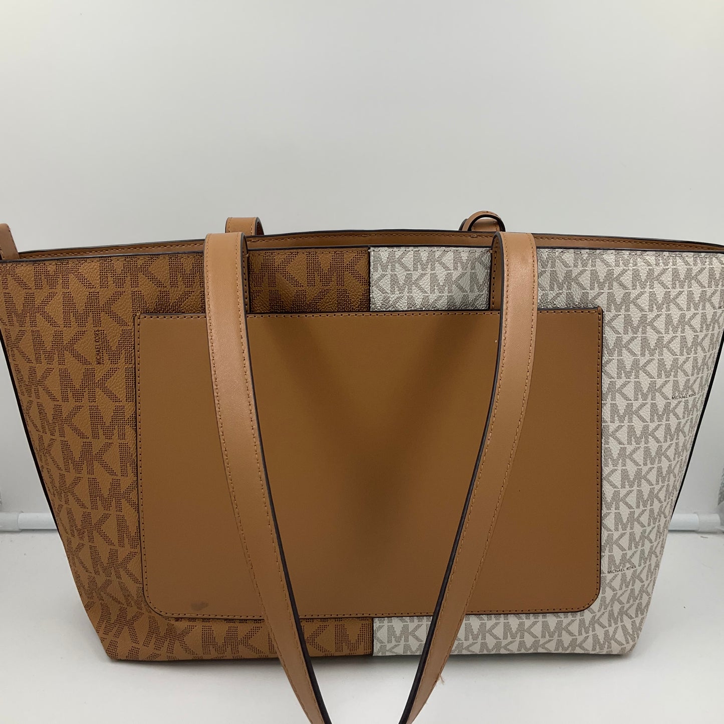 Handbag Designer By Michael Kors In Brown & Cream, Size:Large