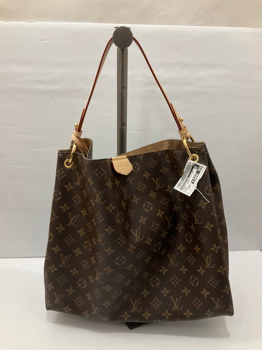 Handbag Luxury Designer By Louis Vuitton In Brown & Cream, Size:Large