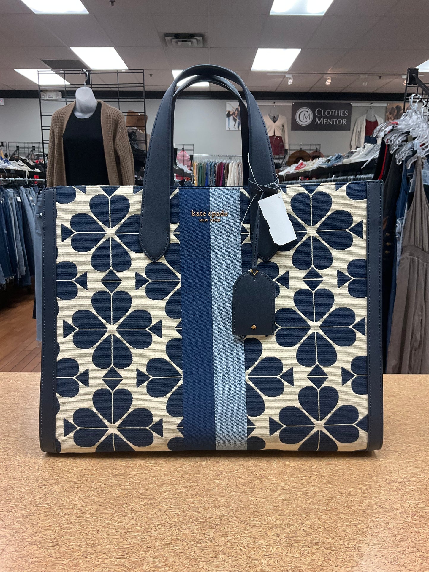 TOTE DESIGNER by KATE SPADE In BLUE & CREAM, Size: LARGE