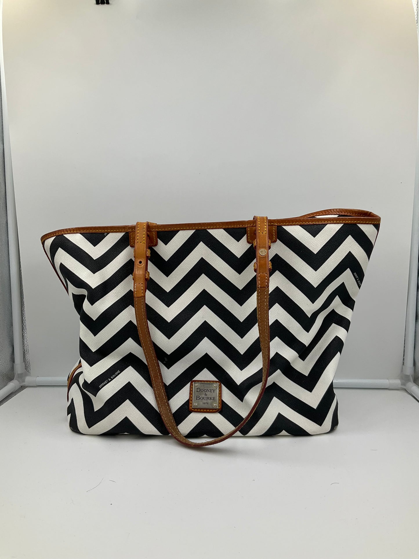 Handbag Designer By Dooney And Bourke In Black & White, Size:Medium
