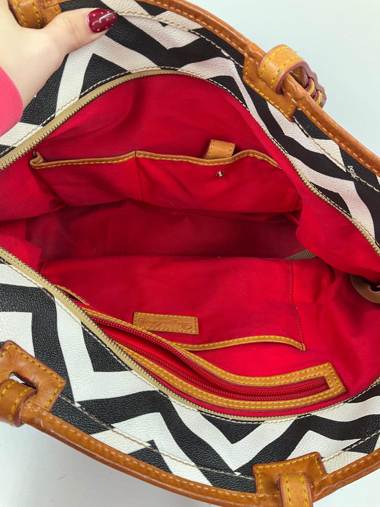 Handbag Designer By Dooney And Bourke In Black & White, Size:Medium